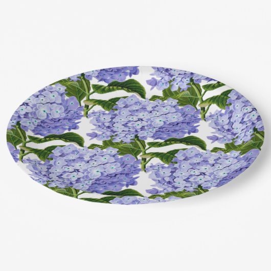 Assiettes en papier - Hydrangeas bleus (Angle)