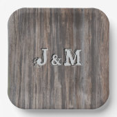 Assiettes en papier imitation bois avec initiales  (Recto)