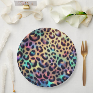 Assiettes en papier imprimé léopard opale Posh Gla