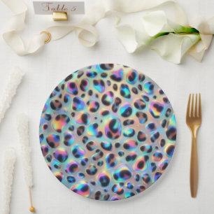 Assiettes en papier imprimé léopard opale Posh Gla