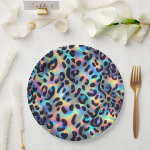Assiettes en papier imprimé léopard opale Posh Gla