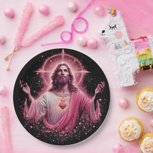 Assiettes en papier Jésus rose ! (Fête)