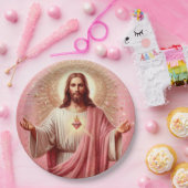 Assiettes en papier Jésus rose ! (Fête)