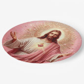 Assiettes en papier Jésus rose ! (Angle)