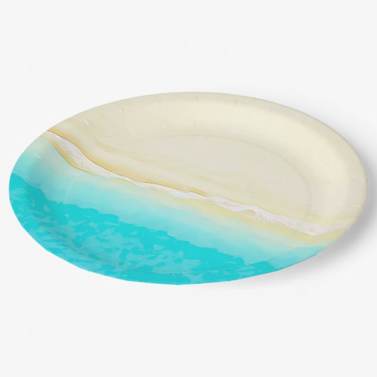 Assiettes en papier jolies avec bord de mer et eau (Angle)