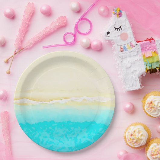 Assiettes en papier jolies eau sarcelle rivage océ (Fête)