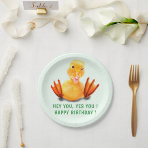 Assiettes en papier joyeux canard anniversaire drô