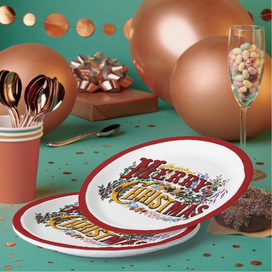 Assiettes en papier Joyeux Noël (Multi)