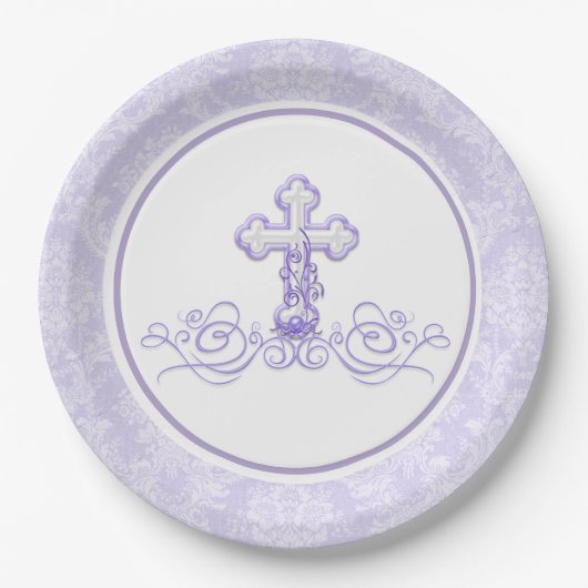 Assiettes en papier lavande violet pour fille bapt (Devant)
