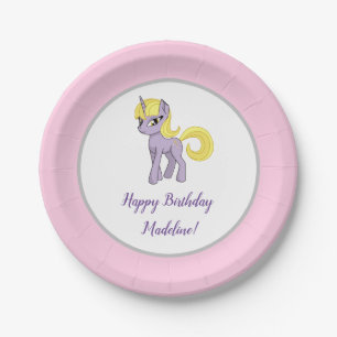 Assiettes en papier Licorne Anime Rose Fille Anniv