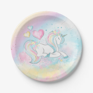 Assiettes en papier Licorne Arc-en-ciel Baby Showe