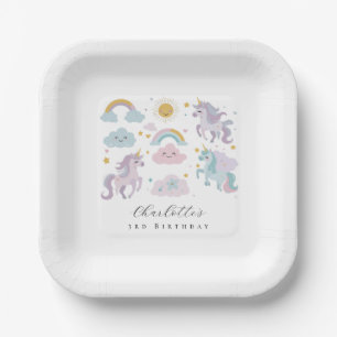 Assiettes en papier Licorne Fille Anniversaire Pas