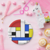 Assiettes en papier Lignes Mondrian 18 cm (Fête)