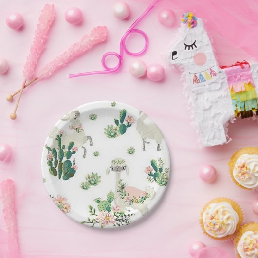 Assiettes en papier Llama et Cactus 7” (Fête)