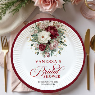 Assiettes en Papier Luxe Floral Bourgogne pour une