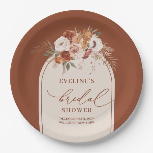 Assiettes en papier mariage bohème élégantes en te (Devant)