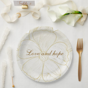 Assiettes en Papier Mariage Floral Or Élégant