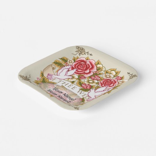 Assiettes en papier mariage Je t'épouse (Angulaire)
