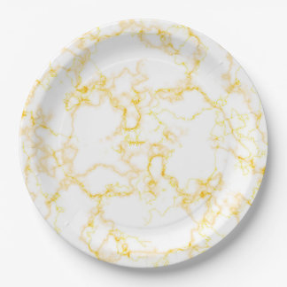 Assiettes en papier mariage Marbre Doré