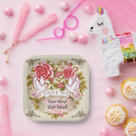 Assiettes en papier mariage "Moi, je t'épouse" (Fête)