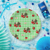 Assiettes en papier mignon gingham vert et fraise (Fête)