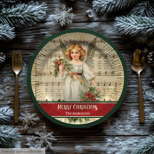 Assiettes en papier Monogramme Anges de Noël Vinta