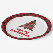 Assiettes en papier Noël plaid rustique chaud buff (Angle)