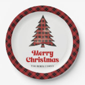Assiettes en papier Noël plaid rustique chaud buff (Devant)