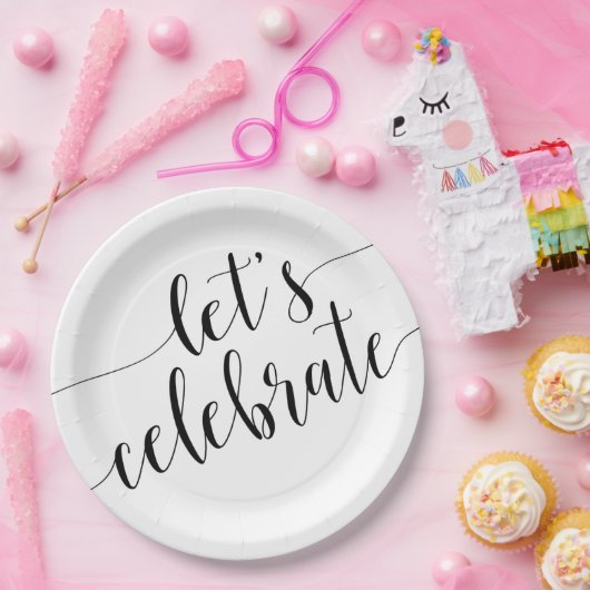 Assiettes en papier noir et blanc Modern Let's Cel (Fête)