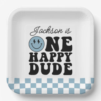 Assiettes en papier One Happy Dude en bleu