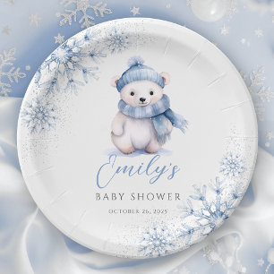 Assiettes en papier ours polaire bleu hiver