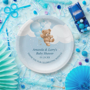 Assiettes en papier Ourson avec ballons bleus