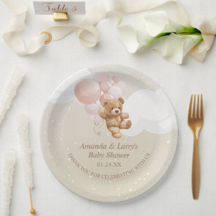 Assiettes en papier Ourson avec ballons roses