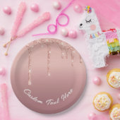 Assiettes en papier pailleté or rose avec texte pe (Fête)