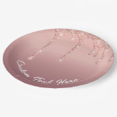 Assiettes en papier pailleté or rose avec texte pe (Angle)