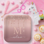 Assiettes en papier pailleté rose doré à lettre de (Fête)