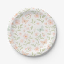 Assiettes en papier Papillon Floral de printemps –