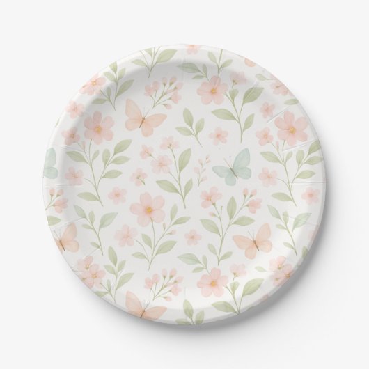 Assiettes en papier papillon floral printemps – pa (Devant)