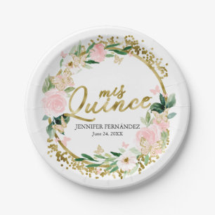 Assiettes en Papier Papillon Quinceanera Rose Flor