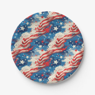 Assiettes en Papier Patriotiques Étoiles Rouges Bl