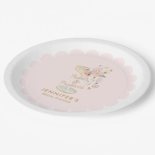 Assiettes en Papier Perles Roses et Prosecco (Angle)