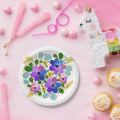 Assiettes en papier personnalisées Fleurs aquarell (Fête)