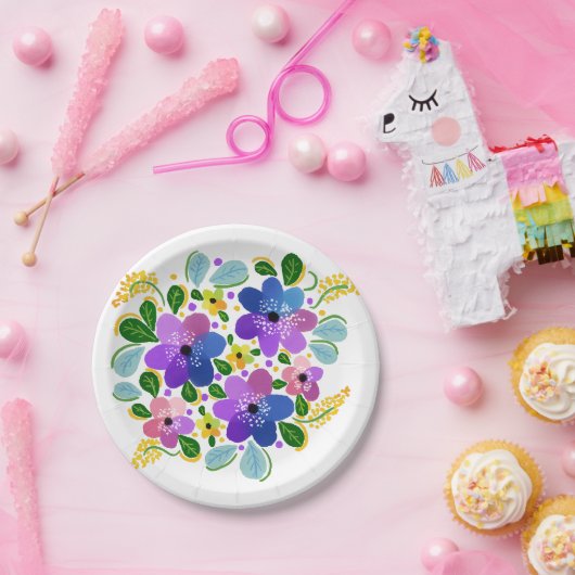 Assiettes en papier personnalisées Fleurs aquarell (Fête)