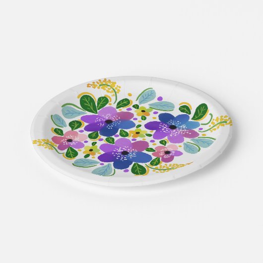Assiettes en papier personnalisées Fleurs aquarell (Angle)