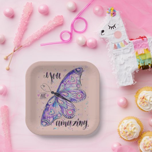 Assiettes en papier personnalisées papillon rose s (Fête)