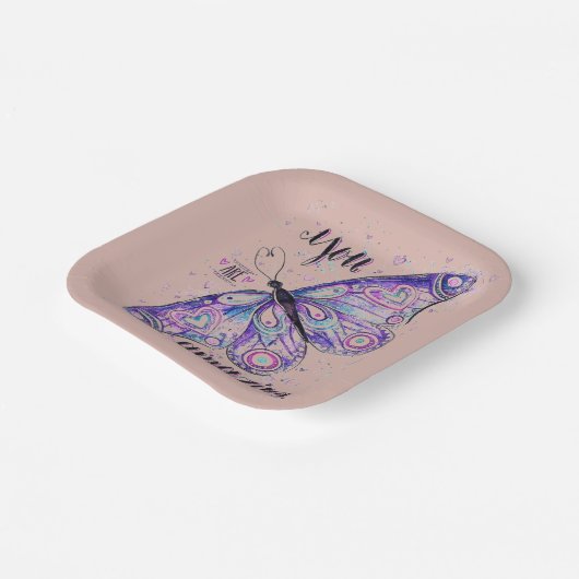 Assiettes en papier personnalisées papillon rose s (Angulaire)