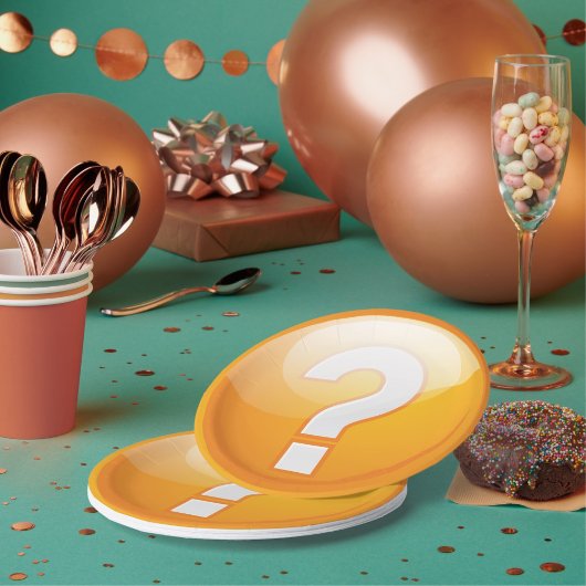 Assiettes en papier point d'interrogation orange