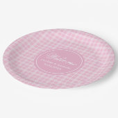 Assiettes en papier pour anniversaire plaid rose d (Angle)