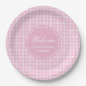 Assiettes en papier pour anniversaire plaid rose d (Devant)