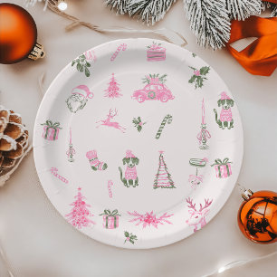 Assiettes en papier pour Baby Shower de Noël rose